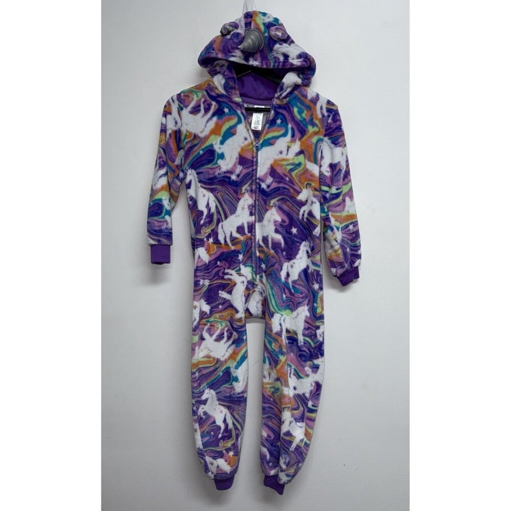 Unicorn Pajamas Girls Size M 7 8 One Piece Unionsuit Plush Halloween Costume
